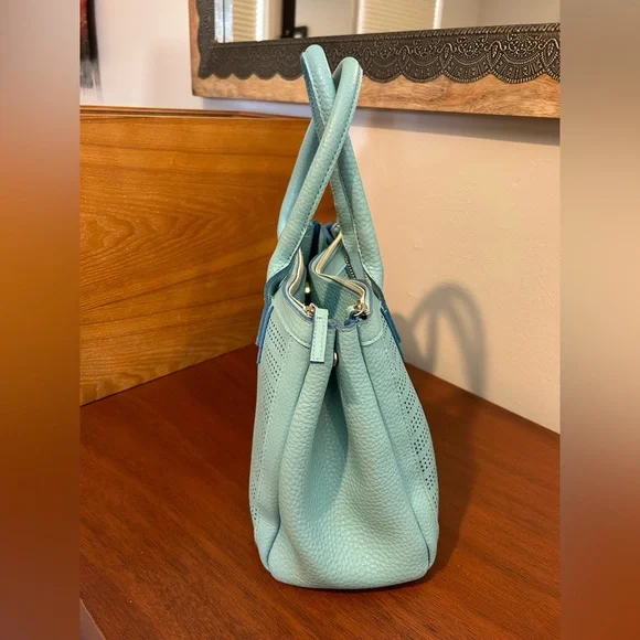 Robin’s Egg Blue Clarks Bag with Cutouts and Zipper Pockets - Picture 2 of 12
